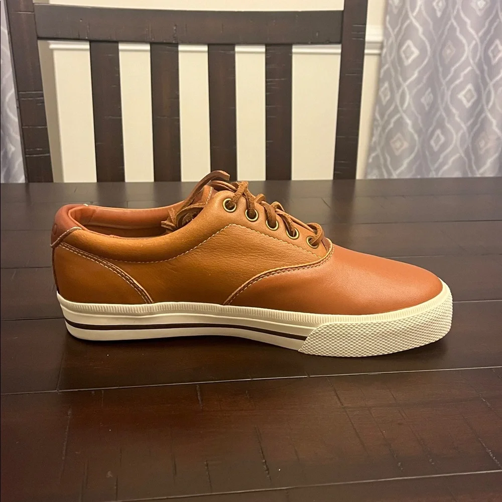 Polo Ralph Lauren Vaughn Soft Leather Boat Shoes Sneakers new tan Men’s Size 8